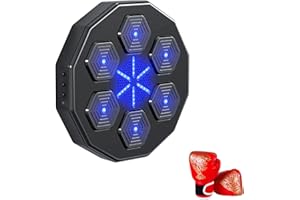 VICYOL S&D Máquina de Entrenamiento de Boxeo Musical. Equipo de Boxeo para Pared con LED, Guantes de Boxeo, Bluetooth y Luces al Ritmo de la Música. Maquina de Boxeo para Niños/Adultos. (10 modos, 60x52x8 cm)