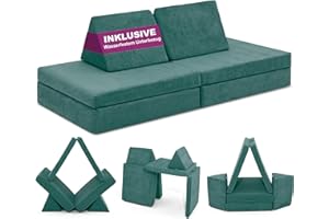 Linodino® Spielsofa | Kindersofa aus Schaumstoff Bausteine - Spielsofa für Kinder & Kuschelecke im Kinderzimmer [OHNE Harte Teile] 10 Farben zur Wahl | Urwald Grün