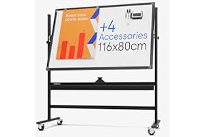 KAMELLEO Rolling Magnetic Whiteboard 116 x 80 cm - Large Portable Dry Erase Board with Stand - Double Sided Easel Style Whiteboard with Wheels - Mobile Standing Whiteboard for Office, Classroom & Home