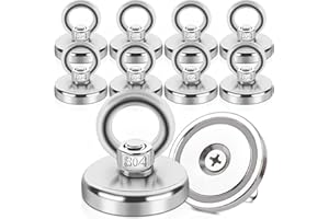 SWIHORAB Magnete Stark, 45KG Neodym Magnete Extra Stark Magnetfischen, 10Stück Stark Neodym Ösenmagnet Magnethaken, Neodymium Magnet mit Senkloch-Augenschraube für Teichbergung, Kreuzfahrt, Schatzsuche,32mm
