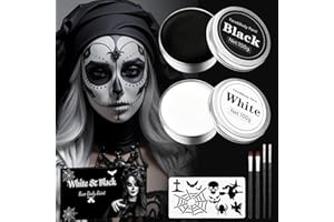 ZENGOD Halloween Schminke Weiß Schwarz Körperfarbe 200g, Schädel Gesicht Make up Kit, Kinderschminke Karnevals Make up Set, Face Paint Theaterschmink Set Vampir Monster Zombie Makeup SFX Schmink