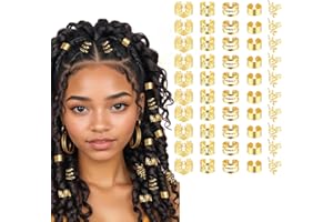NOKWOCY Confezione di 50 accessorii per dreadlocks per donne, gioielli per treccia, gioielli per capelli dorati per treccia, anelli per capelli