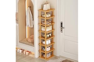 SHIENFIR Vertical Shoe Rack, 5/7/8 Tiers Tall Narrow Organizer for Small Spaces, Stylish Wooden Shoe Storage Stand for Entryway Corner Doorway, Space Saving Shelf Tower (XL-8 tiers)