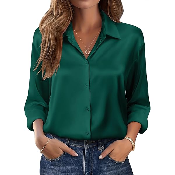 Panegy Vrouwen Satijn Shirt Lange Mouw Blouses Botton Down Werk Top