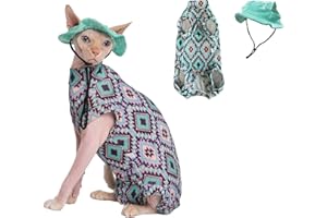 GIGGLYHOUSE Sphynx Cat Cooling Shirt & Hat Summer Set, Breathable UPF Sun Protection for Devon Rex Sphynx Cats (XL (8-10lbs))