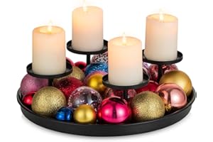 ‎SZIQIQI Sziqiqi Adventskranz Metall Schwarz Kerzenhalter: Modern Kerzentablett Adventsgesteck Gestell für 4 Stumpenkerzen - Advent Kerzenständer Deko Tablett Rund Tisch Kranz für Advent Weihnachtsdeko