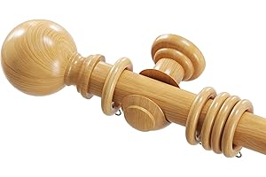 Home Hacks Wooden Curtain Pole Set - Beechwood 180cm (2x90cm) - 28mm Diameter Wall Mounted Curtain Rod with Finials, Rings & Brackets - Wood Curtain Poles for Eyelet Curtains and Windows
