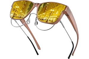 GESRUNY ㅤ Night Driving Glasses-Anti Glare Polarised Yellow Lens for Men Women- -Wrap Around Over Prescription Glasses-Polarized HD Vision-UV400-Day Night Use-Suitable for Driving,Fishing,Runing,Cycling