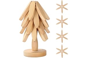 Markcco Sottopentola in legno per piatti caldi, set di 4 sottopentola in legno + 1 supporto per riporre come un albero di Natale, sottopentola in legno di faggio per pentole calde, padelle, ciotole