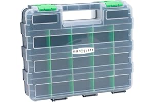 MANEGUETE. Maletín organizador tornillos. Caja herramientas vacía doble cara modular. Caja para guardar lego. Organizador manualidades. Caja de pesca. Maleta organizadora 34 compartimentos.