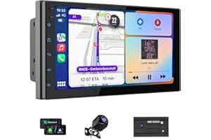 Haudio 7 Pouces Autoradio Bluetooth 2 DIN avec CarPlay &Sans Fil Android Auto, HD Ecran Tactile avec Mirror Link/Vivavoce/GPS/Commande Vocale/AUX/RDS/FM Radio pour Tous Les Véhicules avec Caméra 2+64G