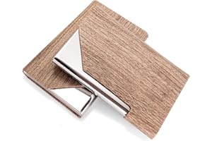 Senbaler 2 Pezzi Porta Biglietti da Visita Portatile in Metal,Custodia in Pelle PU,Porta Carte Credito Tascabile Professionale per Uomo Donna (colore del legno)