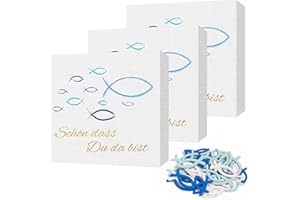 COMKRIVY 60 Stück Blaue Fisch Servietten und 45 Stück Holz Fische Deko, Schön, dass du da bist!', Fisch Tischdeko für Taufe, Kommunion, Konfirmation oder Andere festliche Anlässe, 33 x 33cm
