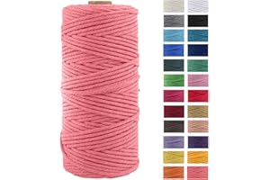 JeogYong Macrame Cord Thick Natural Cotton Cord Yarn Macrame Rope for Wall Hangings, Plant Hangers, DIY Crafts, Home Decorations, Gift Wrapping 3mm x 100m (Watermelon pink)