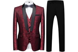 KUDORO Costume da uomo 3 pezzi per matrimonio business slim fit smoking semplice petto con un bottone, uomo 3 pezzi per festa comfort elegante giacca e pantaloni gilet