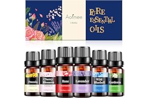 Aofmee Essential Oil, 6 x 10ml Essential Oils for Diffusers for Home, Lavender Essential Oils for Sleep, Floral Fragrance Oils for Soap & Candle Making Scents, Rose Aromatherapy Oil Gift Set for Women
