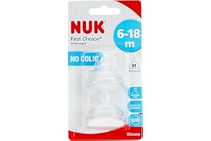 NUK First Choice+ antykoliczny silikonowy smoczek do picia, odpowiedni do sosny, kształt NUK, rozmiar 2 (6-18 miesięcy), M do mleka, 2 sztuki