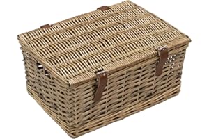 JVL Handmade Buff Wicker Hampers with Faux Leather Straps, Small, Brown