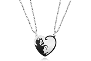 PiercingJak 2PCS Bijoux Colliers Pendentif Puzzle Coeur Separable Detachable Chat Acier Inoxydable Amitié Amoureux Couple avec 2 Chaînes Cadeau Couple Valentine