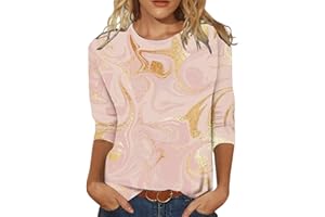 Cocila Tops for Women UK Casual Floral Three Quarter Sleeve Round Neck Tee Shirt Fashion Printed Flower Loose Side Split Blouse Tunic Summer Long Sleeve T Shirts Women