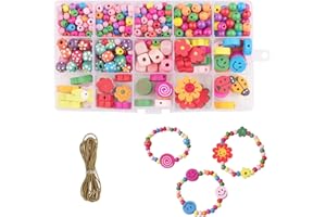 NewZC 400 Perline per Collane in Legno 11 Tipi Perline Fai Da Te per Bambini Perline Colorate Dei Bambini per Collane Gioielli Braccialetti