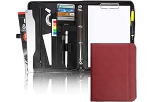 Vebon® Teczka konferencyjna A4 "Berlin" I zamek błyskawiczny + podkładka z klipsem I teczka konferencyjna + torba na laptopa I dodatkowe miejsce do przechowywania I czarna I sztuczna skóra, czerwony