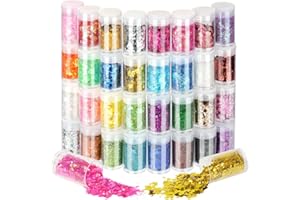 ‎URAQT URAQT 32 Farben Chunky Glitzer Set,Klobige Pailletten und Feine Glitzer Pulver,Schillernde Glitzerflocken, Kosmetik Make up Glitter für Nägel,Make Up,Haare,Party DIY Handwerk Dekoration Glitzer Set