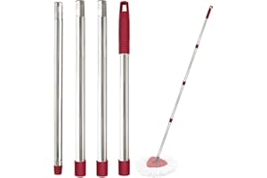 YUUNAIE Mango de escoba Manico di Ricambio Mango de recambio con flecos extensible, acero inoxidable, 76-147 cm, rojo y blanco