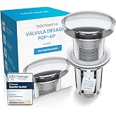 B&auml;chlein Universal Drain without Overflow for Washbasin &amp; Sink - Chrome Automatic Pop Up Valve - Includes 3 Seals for All Typ