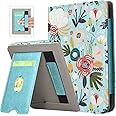 DMLuna Case for Tolino Shine 5/4 & Kobo Clara BW/Colour 2E - Kickstand with Card Slot & Wrist Strap - Auto Sleep/Wake - PU Leather Hill Flower