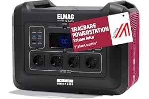 ELMAG Tragbare Powerstation ENERGY 2400 – 2232Wh Solargenerator mit LiFePO4 Akku – Mobiler Stromspeicher mit 230V/2400W (Spitze 5000W), 230V AC/12V KFZ/USB – Ideal für Reisen, Camping & Notstrom