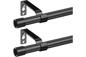 FLY HAWK Bastone per Tenda, 76-238 CM Aste per Tende per Finestra con Pomelli a Cappuccio con Staffe Set, Bastone per Tende Regolabile in Acciaio Inossidabile di Diametro 16 mm/Nero Opaco 2Pezzi