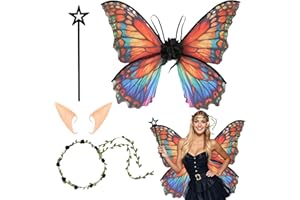 PIPIHOME Fairy Wings Adult, Fairy Costume Tinkerbell Wings Set for Adult Kids, Butterfly Wing Princess Fancy Dress Up Costumes with Elf Flower Headband and Wand, for Halloween Birthday Party Cosplay