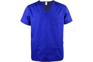 JONATHAN UNIFORM Men Scrub Top with Short Sleeve, 3 Pocekts Working Uniform for Elderly Carer, Dental, Clinic, Vet, Beauty (Bright Blue, S)