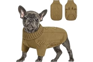 Queenmore Sweter dla małego psa, dzianinowy, jamnik, golf, dzianinowy sweter, ubrania dla psa, strój dla jamnika, chihuahua, kiełbasy, psa, buldoga, Yorki, brązowy, XS