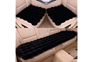 LIVEGO Fuzzy Rabbit Fur Car Seat Cushion, Soft Fluffy Protector Warm Faux Rabbit Fur Non-Slip Front and Back Seat Covers Fuzzy Car Seat Interior Warm for Winter Mat Universal Fit (Black, 3)