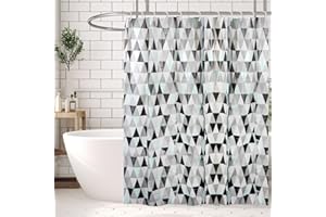Minicoco Shower Curtains Mould Proof Resistant EVA Washable Shower Curtain Anti-Mould Waterproof Shower Curtains with 12 Hooks for Wet Room, Bathroom, 180 x 180 cm (Triangular Diamond)