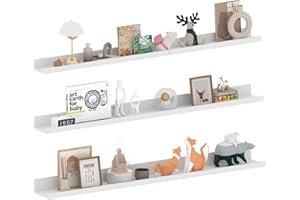 EXYGLO Mensola da Muro 120 cm, Mensola Galleggiante Bianca con Design Rustico, Salvaspazio per Camera da letto, Soggiorno, Ufficio e Cucina, Set 3