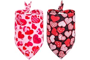 EWLPI Valentines Day Dog Bandanas Decorations,2Pcs Valentines Pets Triangle Scarf Love Heart Triangle Adjustable Dog Bandana Washable for Small Medium Large Dogs Cats Costume Accessories Gifts