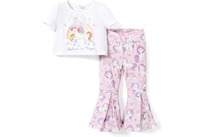 PATPAT Ropa Niña Conjuntos Niña 2 Pantalones Informales Acampanados Conjuntos Camisetas Manga Corta 3-12 años Fiesta Verano