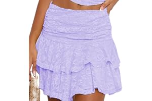 LYSINK Women's Lace Mini Skirts Low Rise Pleated Lace Skirts Ruffle Half Slip Skirt Summer Fairy Tiered Flowy Skirts