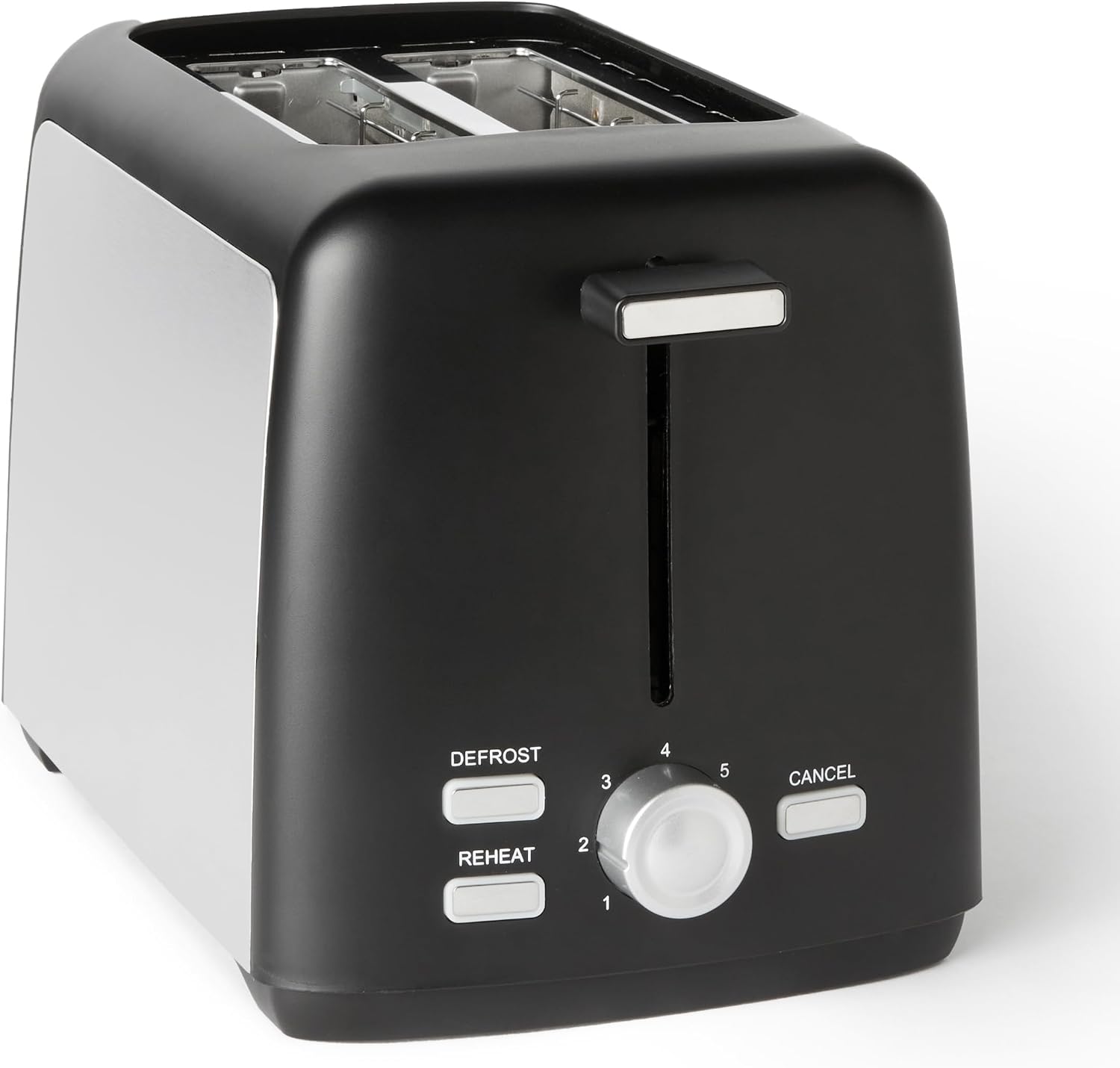 Amazon Basics Tostadora 2 Rebanadas con 7 Niveles de Tostado y Bandeja para Migas Extraíble, Ranuras Extra Anchas, 800W, Negro