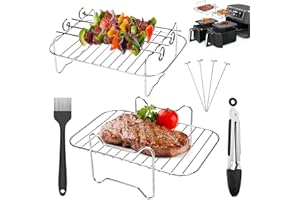 NAARUS Ninja AF400UK Air Fryer Racks Set | Compatible with 9.5L Ninja AF400 & AF451 | Ninja Air Fryer Racks Dual Drawer, 304 Stainless Steel Grills with 4 Skewers, 1 Brush and 1 Tong