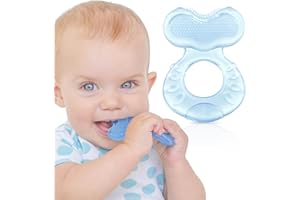 Nuby Teethe-eez souple en silicone | Anneau de dentition en silicone avec surface pour masser les dents | étui hygiénique inclus | Bleu | +3 Mois