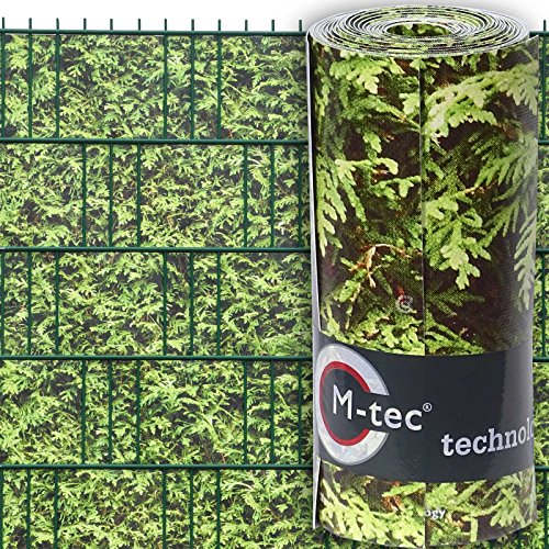 Sichtschutzstreifen / M-tec print® / PVC / Thuja Hecke ✔ für 3 Reihen im Zaunfeld ✔ inkl. 6 Klemmschienen ✔ für Stabmattenzaun ✔ - SIE KAUFEN HIER DIREKT BEIM HERSTELLER -
