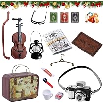 10-teiliges Miniatur-Wichtelzubehör – Puppenhaus-Deko Mit Koffer, Büchern, Gitarre & Mehr, Ideal Für Weihnachten