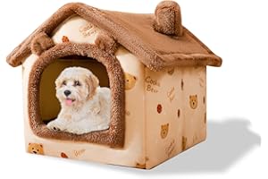 Galatée Cama De Cueva De Gato, Cama Lavable para Perros, Iglú De Felpa Cálida y Acogedora para Gatos, Casa para Mascotas Plegable, Cama para Mascotas con Fondo Antideslizante(M, Oso Pardo Oscuro)