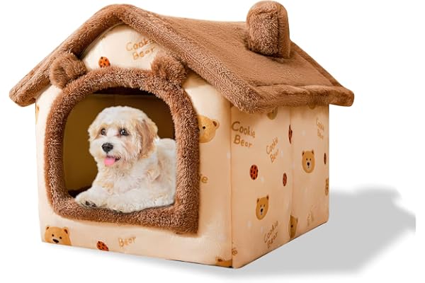Galatée Lit De Grotte pour Chat, Lit De Chien Lavable, Igloo De Chat en Peluche Chaud Et Confortable, Maison De Chat Pliable Et Confortable, Lit De Chien avec Fond Antidérapant(M, Ours Brun)