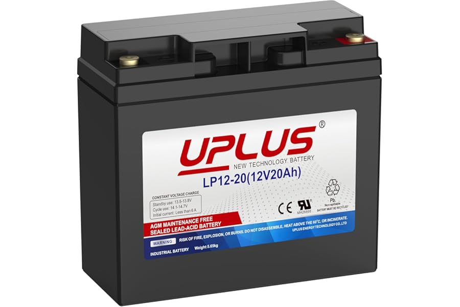 UPLUS 12V 20Ah LP12-20 Rechargeable Sealed Lead Acid Battery, Deep Cycle AGM-SLA Batteries, M5 Terminal, for Ride-on Mower, Golf Trolley, Mobility Scooter, Powerchair, Lawn Tractor, etc
