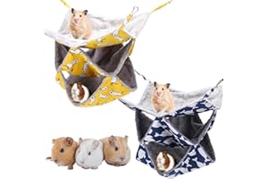 Vyuwast 2 Pack Hamster Hammock, Three-Tier Hanging Bed for Small Animals Guinea Pig Cage Accessories Bedding Warm Hammock for Parrot Ferret Squirrel Hamster Rat Playing Sleeping(Blue&Yellow)